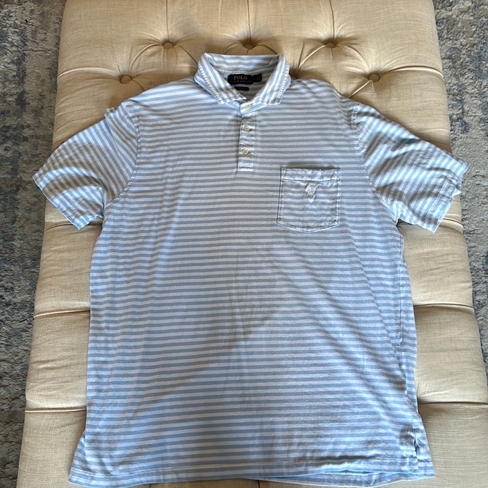 Light blue stripe short sleeve polo shirt